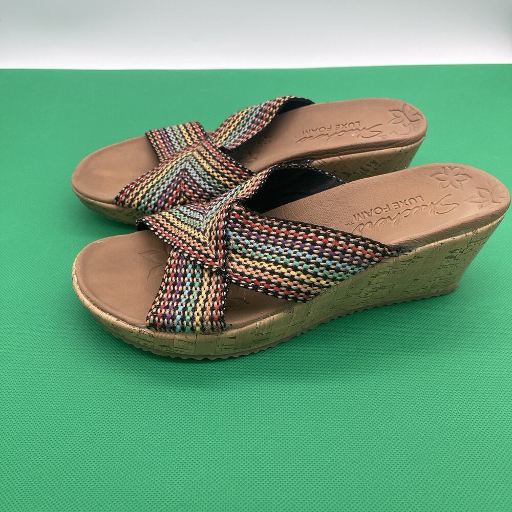 Skechers Cali Beverlee Delighted Wedge Sandals Multi Rainbow Luxe Foam Size 8
